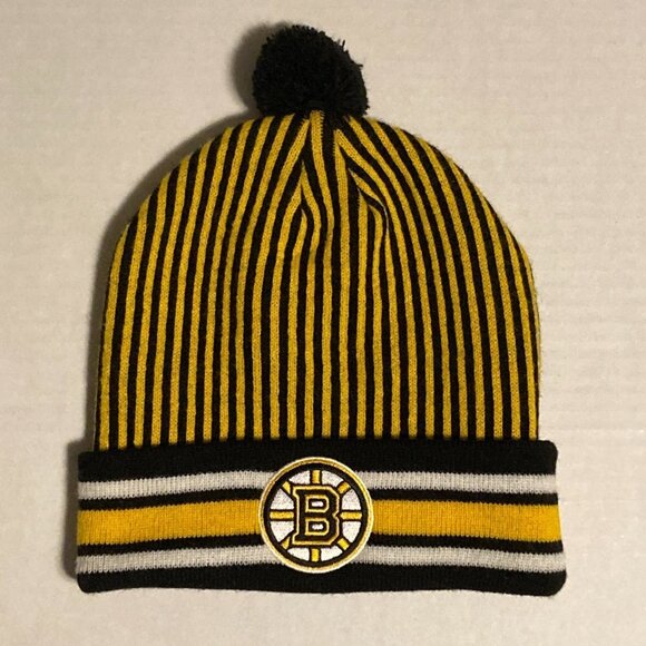 Boston Bruins NHL Striped Gold Black Knit Winter Hat OSFM - Picture 6 of 6